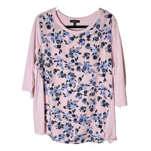 Lane Bryant Floral Tunic Top Sz 18/20 Pink Blue Casual Career 3/4 Sleeve 18 / 20